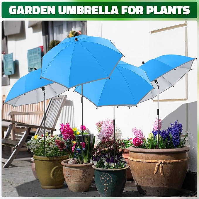 4 Pack 24.9" Plant Umbrellas for Outdoor Plants,47.2" Height Small Umbrella with Reflective Strip, Adjustable Plant Shades for Outdoor Plants, Garden, Potted
