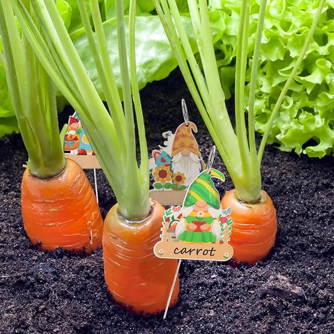 UPINS 24 Pack Gnome Plant Markers for Outdoor Garden, Waterproof Wooden Plant Label Stakes Tags, Herb Name Tags with A Marker, Garden Supplies for Gardening Gifts