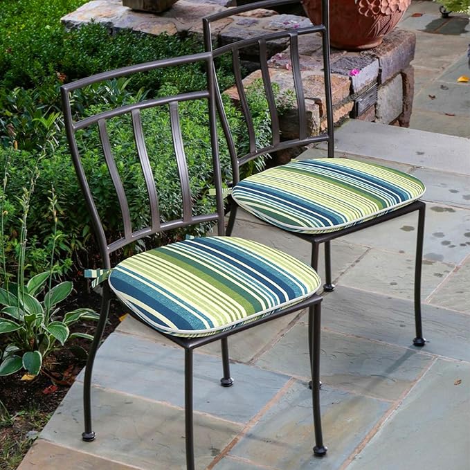 Outdoor Chair Cushions Set of 4, Water Resistant Patio Chair Pads with Ties, Seat Cushions for Home Garden Furniture Decoration, 16"x17",Stripe Blue Green