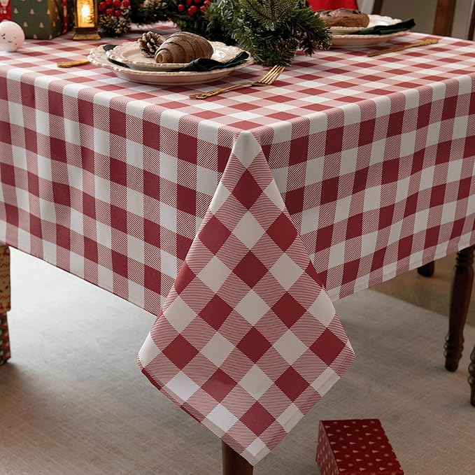Classic Gingham Plaid Tablecloth Fabric - Rectangular 58x102 Inch Water Resistant Checked Table Cloth for Indoor/Outdoor Use - Table Cover for Kitchen, Picnics, Gardens, and Parties