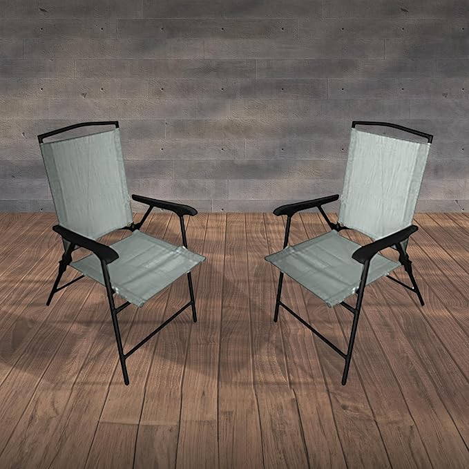 Four Seasons Courtyard Sunny Isles Outdoor Patio Steel Frame Sling Fabric Foldable Dining Chair, Holds Up To 300 Pounds, Green (4 Pack)