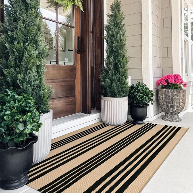 OJIA Front Door Mat 24"x51", Machine Washable Porch Rug Outdoor Door Mat Striped Entryway Rugs Indoor Outdoor Rugs Cotton Woven Entry Rug for Kitchen/Bathroom/Farmhouse/Home Entrance