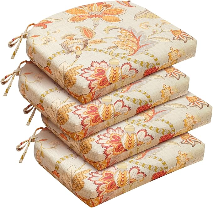 downluxe Outdoor Chair Cushions Set of 4 for Patio Furniture, Water-Resistant Patio Chair Cushions with Ties, High Density Foam Outdoor Seat Cushion, 17" X 16" X 2", Eva Floral