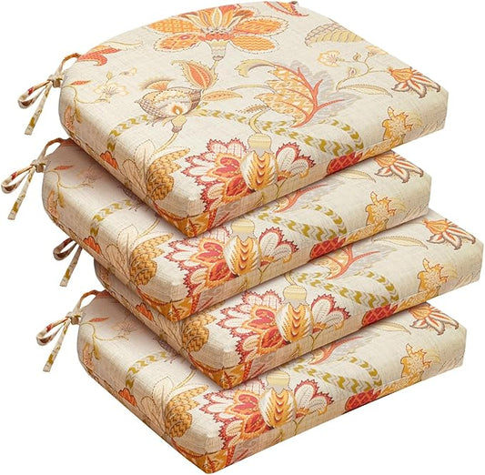 downluxe Outdoor Chair Cushions Set of 4 for Patio Furniture, Water-Resistant Patio Chair Cushions with Ties, High Density Foam Outdoor Seat Cushion, 17" X 16" X 2", Eva Floral