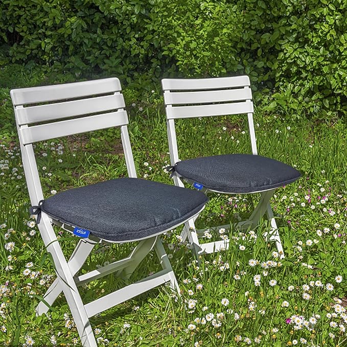 SleepMan Outdoor 17"x16" Chair Cushions with Ties Set of 8, Water Resistant All Weather U-Shape Seat Pads for Patio Garden Furniture Indoor Fade Resistant Patio Cushions (Grey Black)