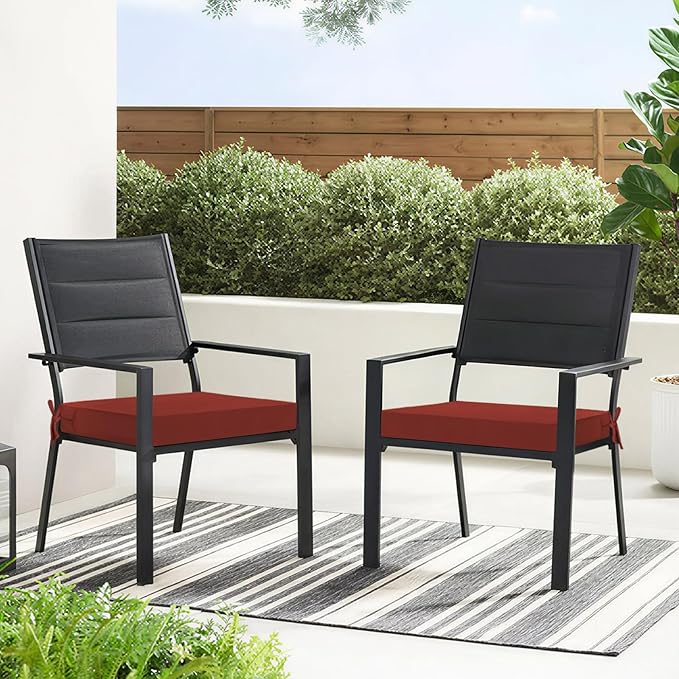 Basic Beyond Outdoor Chair Cushions for Patio Furniture, Waterproof Outdoor Seat Cushions Set of 4 19 x 19, Patio Chair Cushions Set of 4 with Ties and Handle, Brick Red