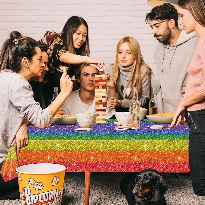 3 Pieces Rainbow Rectangle Plastic Tablecloth - 54x108 Inch Disposable Colorful Table Cover for Pride Month, Gay Pride Celebrations, Birthday, and Rainbow-Themed Party Decorations
