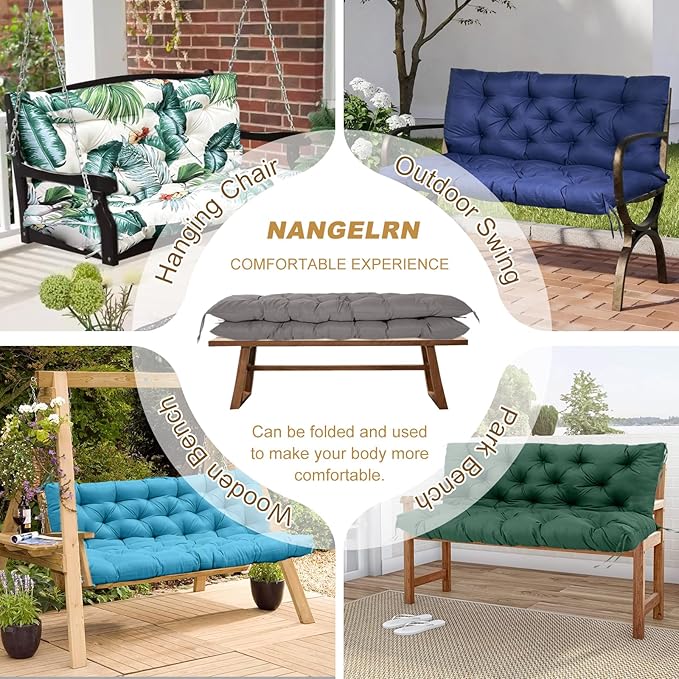 60" Porch Swing Cushion with Backrest, Waterproof Outdoor Bench Swing Cushions 3 Seater Replacement Thickened Swing Cushions with Ties for Patio Garden Backyard,Light Coffee,60x40in