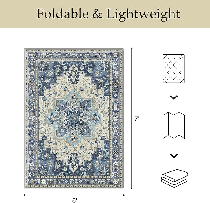 GENIMO Outdoor & Indoor Area Rug 10'x14', Waterproof, Non-Shedding, Easy Cleaning, Boho Mat for Patio, Living Room, Balcony, Dining Room, RV, Deck, Bedroom, Camping, Outside Carpet,Center Blue