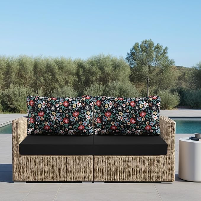 idee-home Outdoor Cushions for Patio Furniture, Outdoor Seat Cushion, Waterproof Hampton Bay Deep Seat Replacement Couch Chair Cushions for Garden Lawn Backyard Deck, 28.5 x 28.5 Floral Pattern