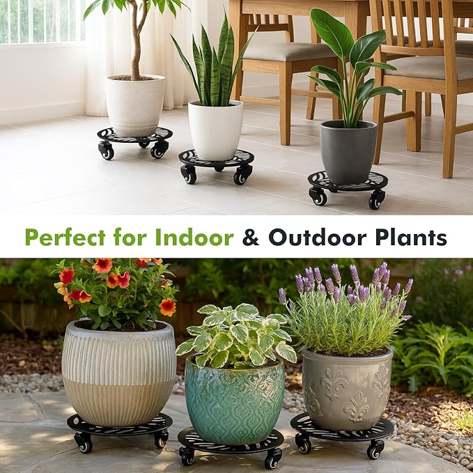 3 Packs Metal Plant Caddy with Wheels 12/13/13.6 inches Heavy-Duty Iron Rolling Plant Stand with Casters Indoor Outdoor Wheeled Plant Roller Base Pot Movers Plant Dolly Coaster Trolley Black