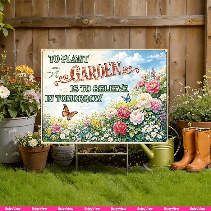 Funny Garden Sign with H Stake 24"x18" Vintage Big Sign for Yard, Backyard, Patio & Porch Decor Corrugated Plastic Gardening Gifts for Women " TO PLANT A GARDEN"