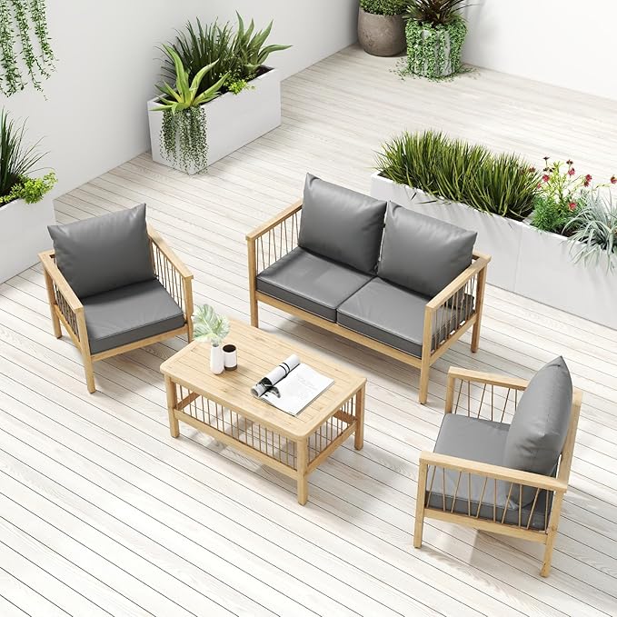 Outdoor Chair Cushions Set of 4, 22 x 22 Inch Patio Chair Cushions with Splash-Proof Covers, Outdoor Cushions for Patio Furniture, Grey