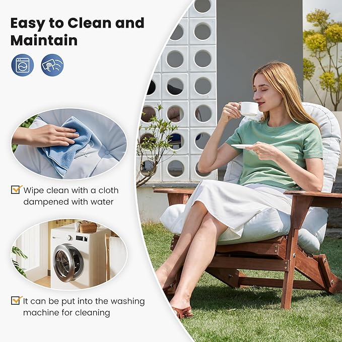 Amopatio Adirondack Chair Cushions 4" Thick Set [2-Pack] - Outdoor Cushions for Patio Furniture, Contoured Design with Anti-Slip Straps & Water-Resistant Fabric for Adirondack Chairs, Light Gray