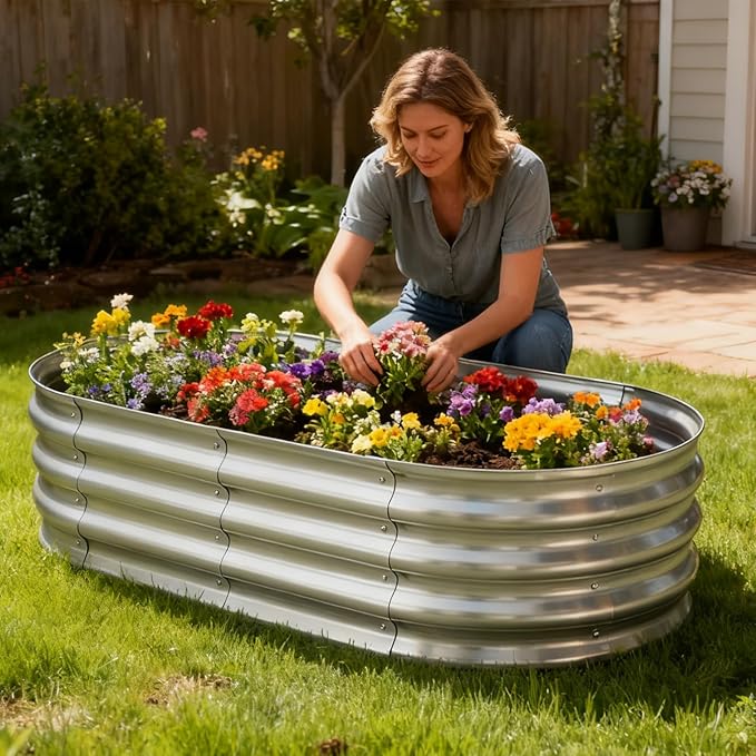 TATAANTY Galvanized Raised Garden Bed for Outdoor: Durable Metal Vegetable Plant Container Kit - Planter Box for Gardening Flower Trough