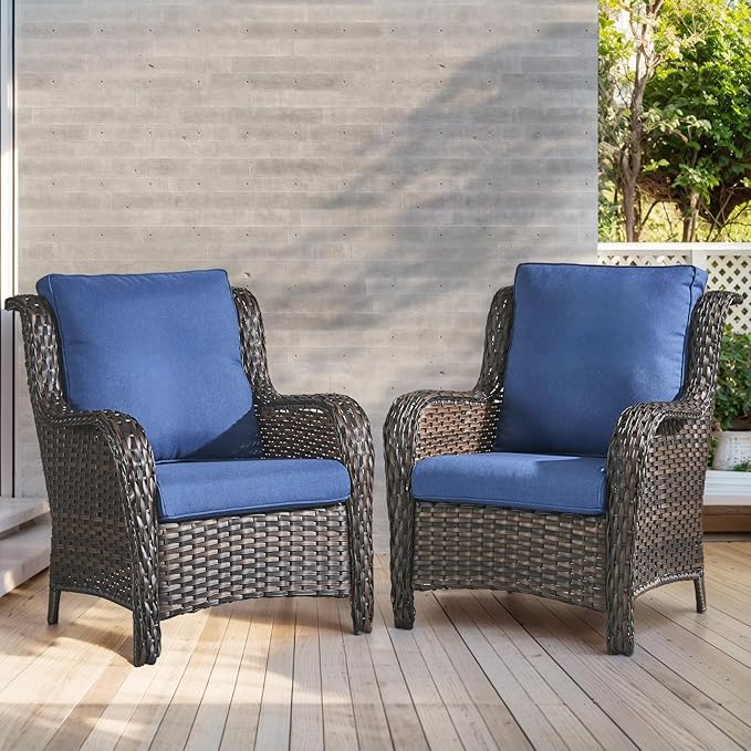 Outdoor Chair Cushions- 22 X 25 Inch High Density Sponge Patio Cushions Deep Seat Patio Furniture Cushions for Chair Sofa Couch-Blue/2 Piece