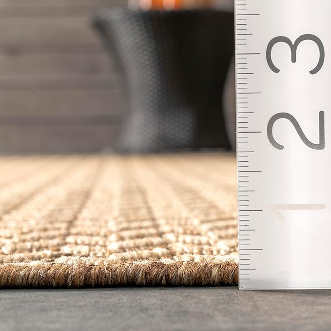 Nuloom Outdoor Performance Camryn Brown/Ivory, 8' Round, Herringbone, Soft, High Traffic, Stain Resistant, Easy Clean, Durable Area Rug for Indoor/Outdoor Patio, Deck, Porch, Garden, Courtyard