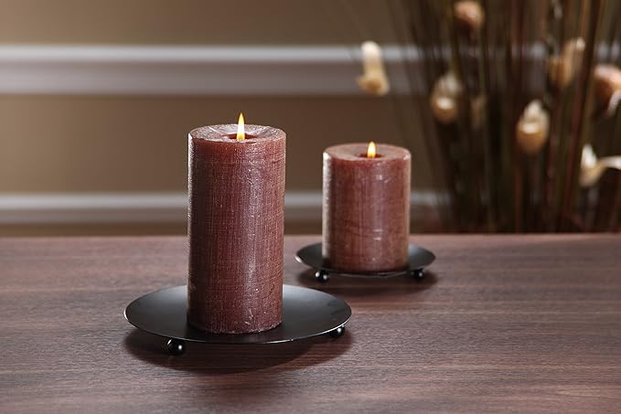 Hosley Set of 6 Black Iron Pillar Candle Holder Plates – 4.75" Inch Diameter- Decorative Round Trays for Pillar Candles – Ideal for Weddings, Special Occasions, Home Décor, and Pedestal Displays