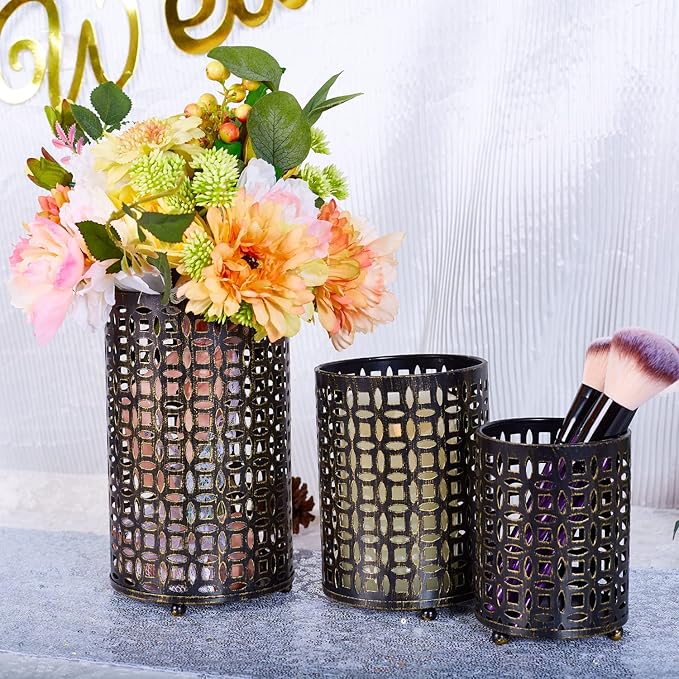 Metal Candle Holders Set of 3, Decorative Tealight Candle Holder Sets, Candlestick for Pillar Vintage Style Perfect for Tabletop Centerpieces Home Decor Wedding Parties Events
