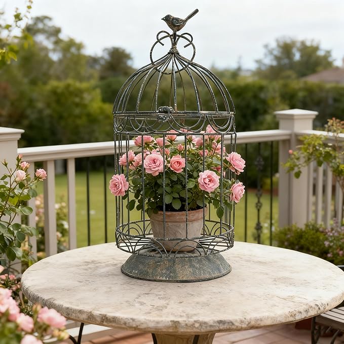 Rustic Farmhouse Metal Planter Holder Vintage Birdcage Distressed Deractive Plants Stand for Wedding Decor Party Centerpieces Garden Home Patio Outdoor Indoor Decor