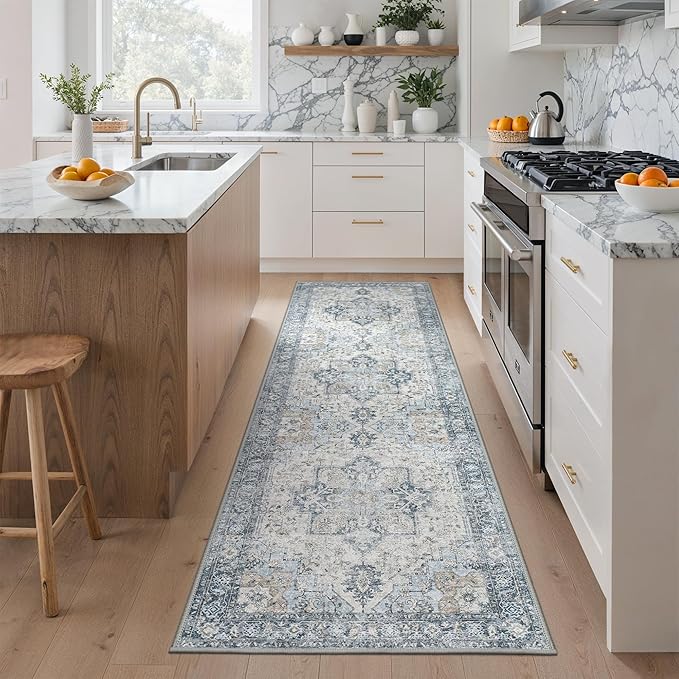 GENIMO Outdoor & Indoor Runner Rug 2.5'x8', Waterproof, Non-Shedding, Easy Cleaning, Boho Mat for Patio, Kitchen, Balcony, Bath Room, Deck, Bedroom, Camping, Outside Carpet,Blue