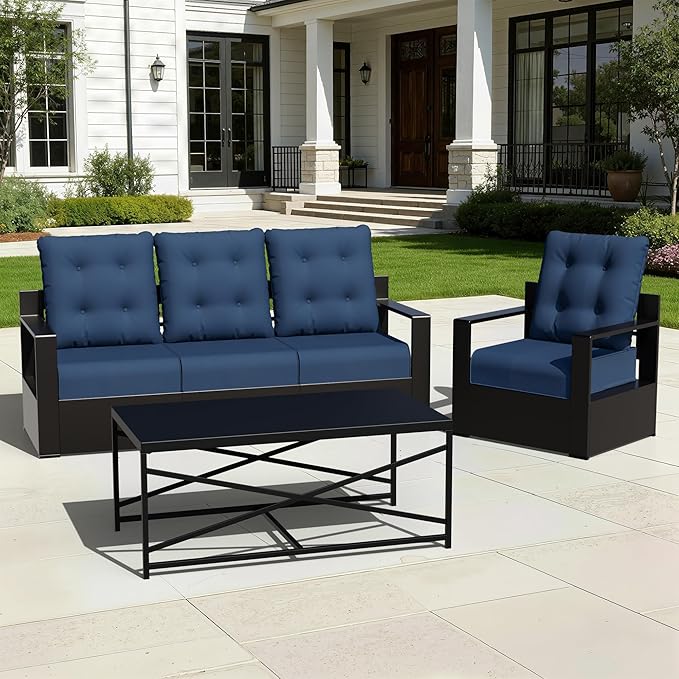 Joyside Outdoor Chair Cushions Set, 22x25/22x24 Inch Patio Furniture Cushions, 6’’ Thick, Water Resistant & Fade Resistant, Outdoor Replacement Cushions for Seat and Sofa