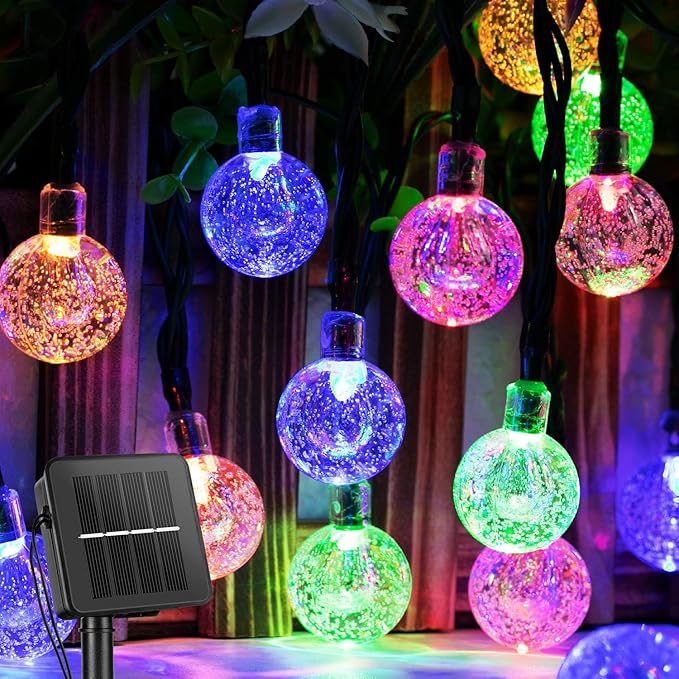 Solar String Lights, Small Crystal Ball ，Outdoor String Light 60 LED 40ft 8 Lighting Modes Waterproof Solar Powered Patio Solar Light for Garden Yard Porch Wedding Party Decor (Rainbow-Colored)