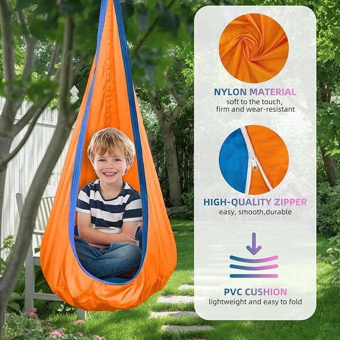 Kids Swing Seat Hammock Chair Indoor Outdoor Hanging Chair for Children (Orange)