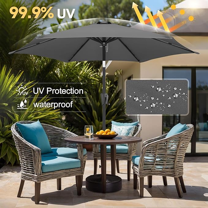 FLAME&SHADE 9ft Patio Umbrella Outdoor - Table Umbrella with Push Button Tilt and Crank, UV Protection, 6 Sturdy Ribs, Market Umbrella for Garden, Deck, Backyard, Lawn, Pool and Beach(Anthracite)