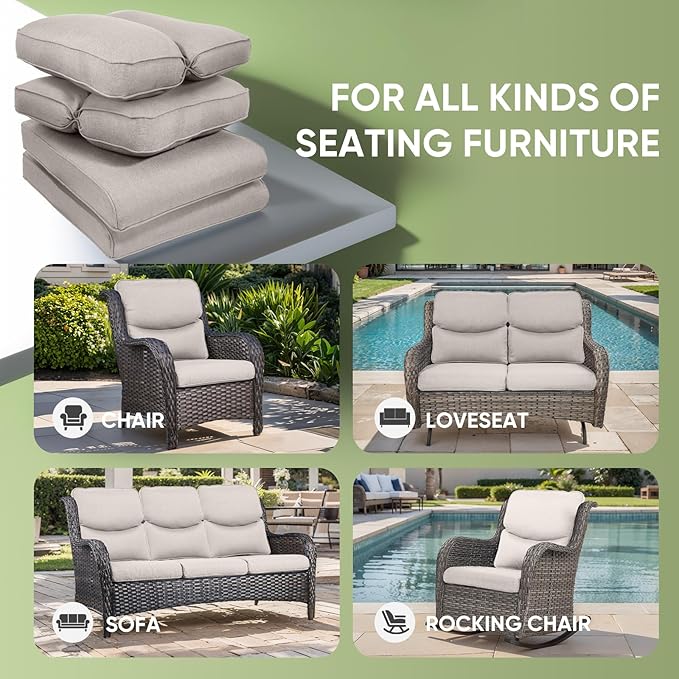 Outdoor Chair Cushion Set of 2, Waterproof Outdoor Seat Cushions 25x22, Patio Chair Cushions for Outdoor Furniture, Couch Cushion Replacement, Include 2 Back & 2 Seat Cushions, Smile/Beige