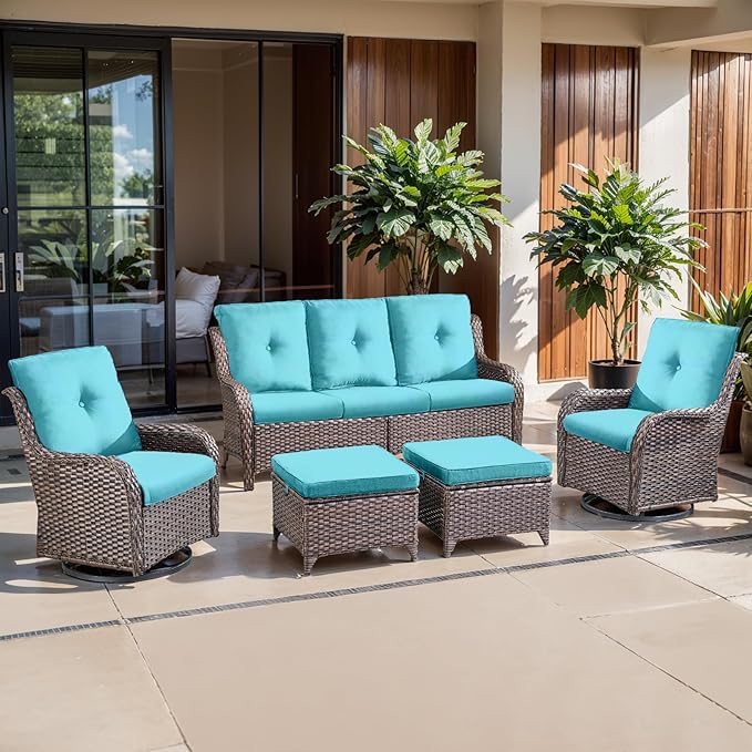 Belord Luxury 4" Thick Outdoor Cushion 3 Set - 22 x24 Inch 28D Sponge Filling Fade-Resistant Chair Cushion, Spill Proof Removable Patio Furniture Replacement Cushions for Sofa Bench Swing - Turquoise
