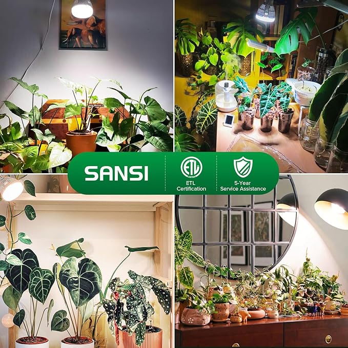 SANSI Grow Lights for Indoor Plants, Full Spectrum 10W Grow Light Bulbs (150 Watt Equivalent) with Optical Lens for High PPFD, 4000K Natural Daylight LED Plant Lights for Indoor Growing Seed Starting