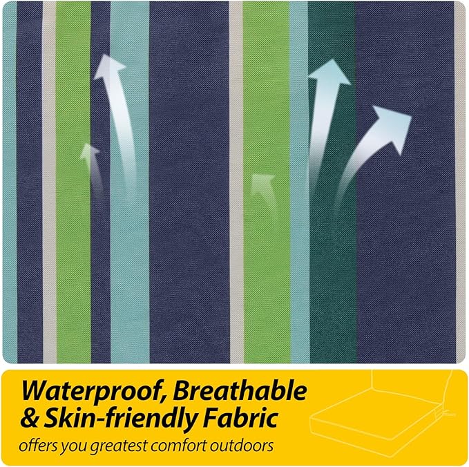 AAAAAcessories Outdoor Seat Cushions for Chairs, Fade-Resistant, Waterproof Patio Furniture Replacement Cushions, 24" x 24" x 5" + 24" x 13.5", Set of 4, Stormy Teal Coastal Stripe