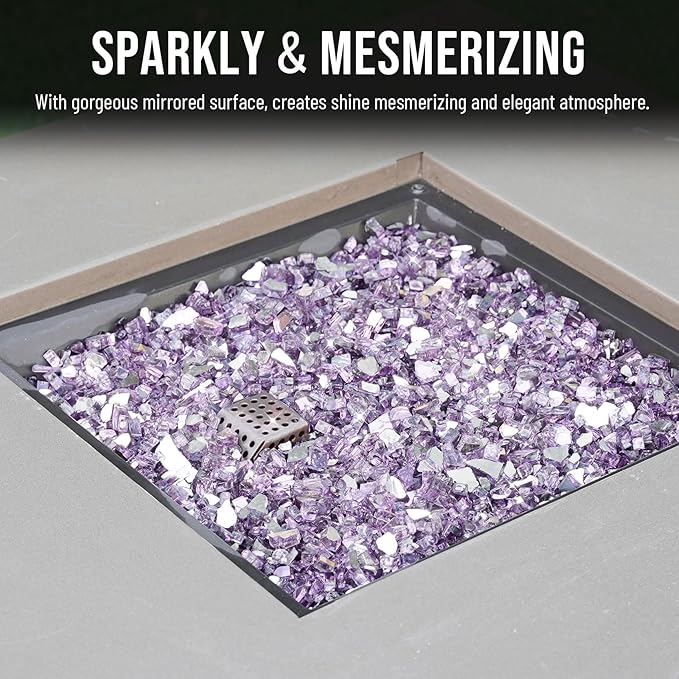Skyflame 1/4 inch Reflective Fire Pit Glass, High Luster Purple Fire Glass for Gas Fireplace Fire Pit Landscaping