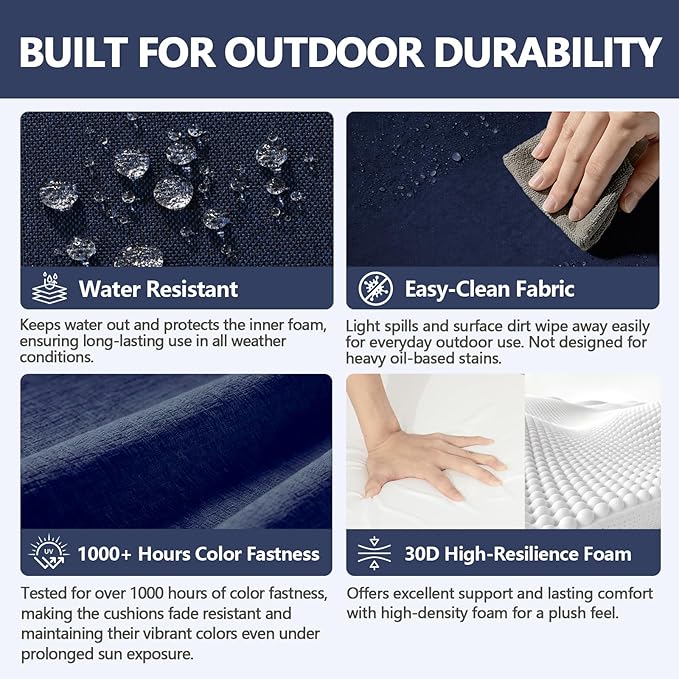 Goodgoods 24 x 28 Outdoor Patio Deep Seat Cushions 2-Pack, 1000+ Hours Fade-Resistant & Water-Resistant Outdoor Furniture Chair Cushions with 30D High-Resilience Foam for Sofa Chair, Midnight