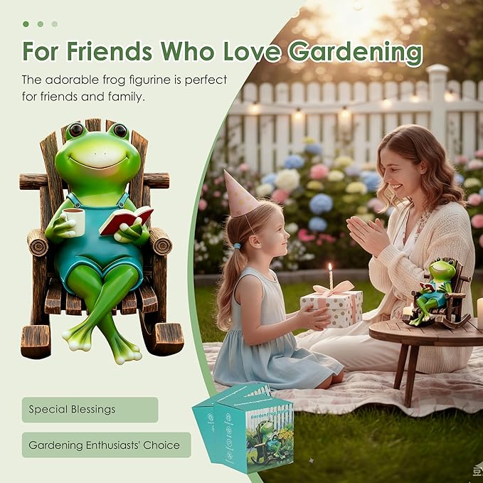Flytime Frog Garden Decor, Outdoor Garden Statue,Frog on Rocking Chair,Suitable for Indoor and Outdoor Patios, Gardens, Flowers, and Lawns, A Whimsical Decoration(Coffee)