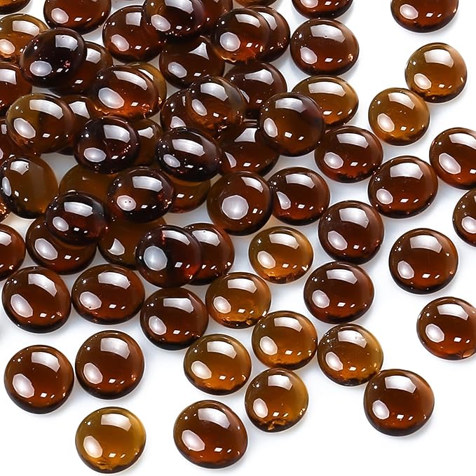 CYS EXCEL Amber Glass Gemstone Beads Vase Fillers (2 LBS) Flat Marble Beads Multiple Color Choices Aquarium Decor Rocks Floral Stones Decorative Mosaic Glass Gem Pebbles