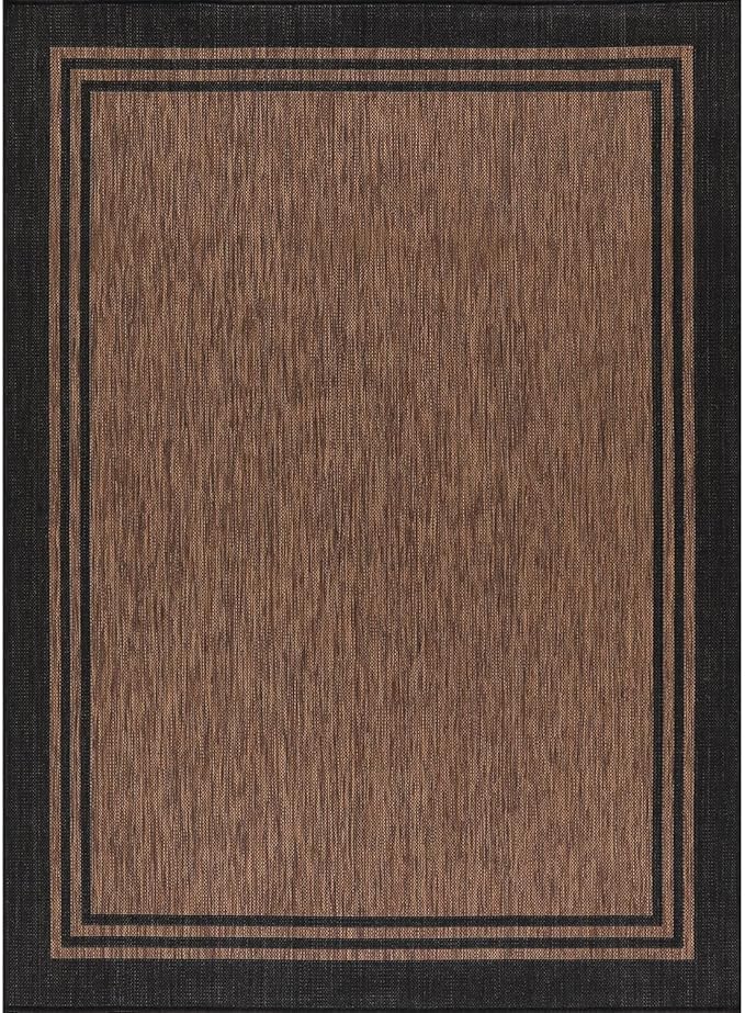 Bordered Outdoor Rug 10x14 Washable Outside Carpet for Indoor Patio Porch Waterproof Easy Cleaning Non Shedding Area Rugs Nut Brown 10 x 14