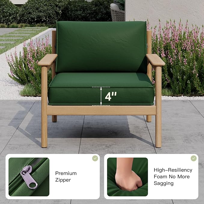 Patio Furniture Replacement Cushions for Outdoor Furniture Set of 4, Thick Patio Sofa Cushions for Outdoor Furniture, 9-Piece Splashproof Fade Resistant Cushions for Outdoor Couch, Green
