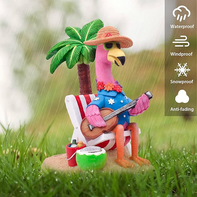 TERESA'S COLLECTIONS Pink Flamingo Garden Statues with Solar Garden Light for Outdoor Decor,Chill Hawaiian Relaxed Beach Tropical Resin Sculptures Garden Decor,Porch Yard Decor Gifts for Dad Mom,7.3"
