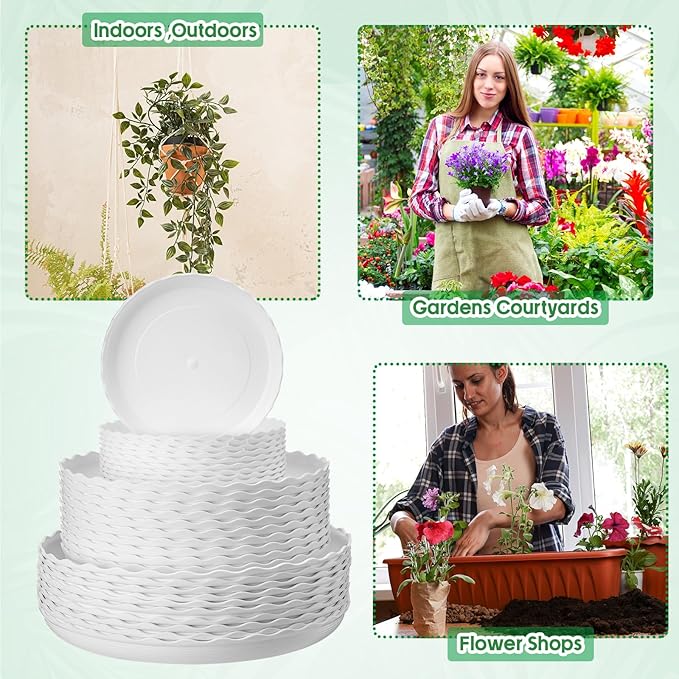 30 Pcs Wave Plant Saucer 6 8 10 Inch Round White Flower Pot Saucers Durable Plastic Plant Trays for Pots Plant Drainage Tray Flower Pot Drip Trays for Indoor and Outdoor Garden Home Plant