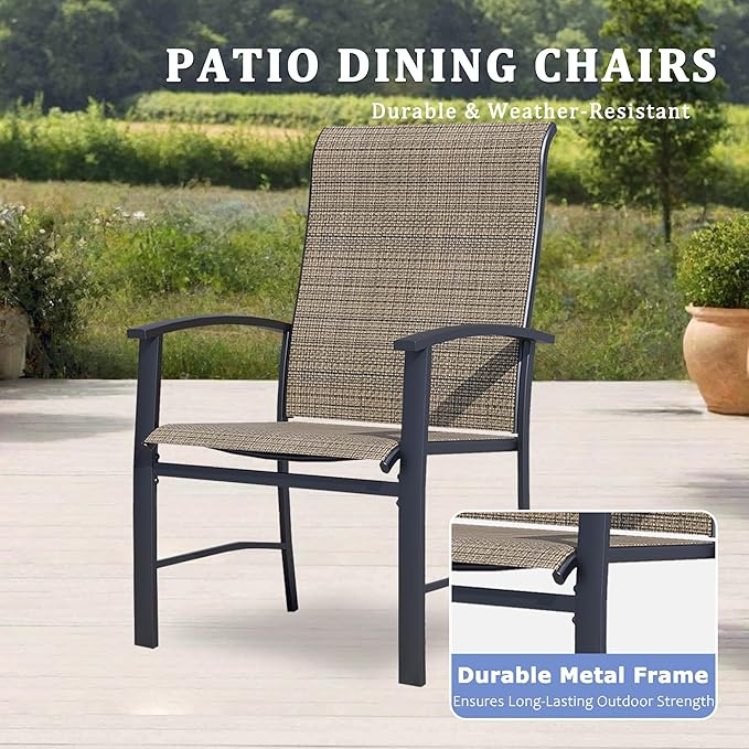 Outdoor Dining Chairs Set of 2, Patio Chairs with Metal Frame & Textilene Fabric, Perfect for Patio Garden Deck