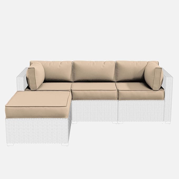 Patio Furniture Cushions, Replacement Outdoor Cushions for 4-Seat Patio Furniture, Waterproof Cushions for Outdoor Sectional Sofa Couch, Sand