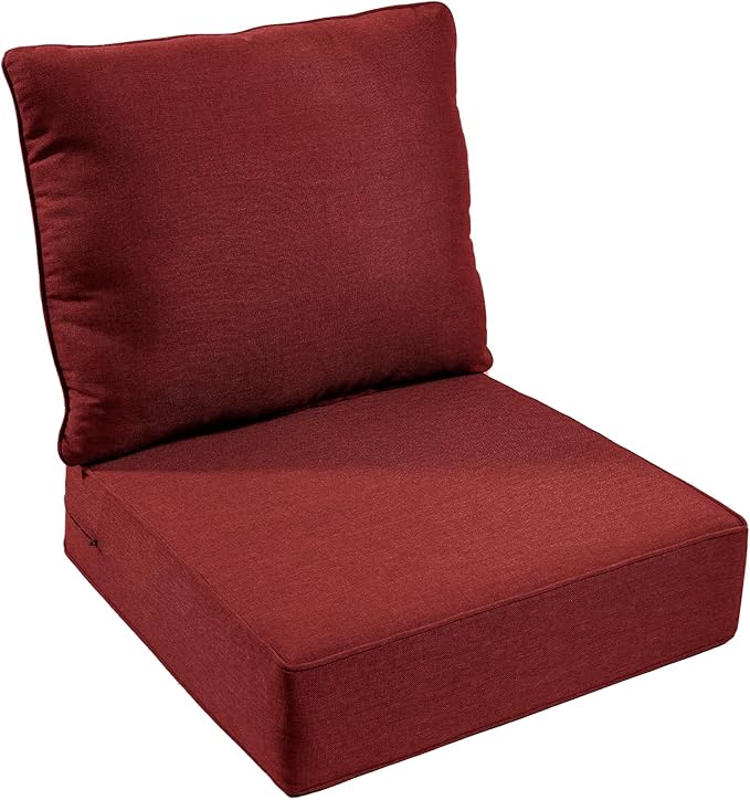 Outdoor Chair Cushion, 6 inch Thick Outdoor Cushions for Patio Furniture, 22x24 Waterproof Patio Chair Cushions, Include 1 Seat Cushion & 1 Back Pillow, Thick/Red