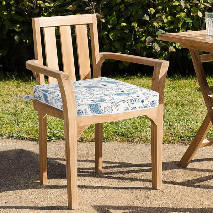 GUEGLSA Patio Seat Cushions 18 inch,Waterproof Square Chair Pad with Ties,18''x18'' Indoor Outdoor Chair Cushion for Garden Furniture,Set of 2,Blue Paisley