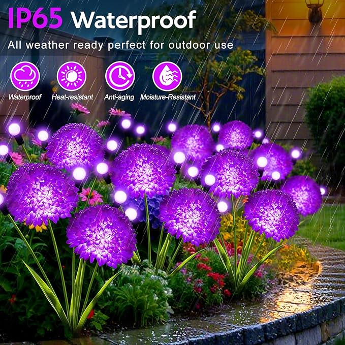 Solar Garden Lights, 8 Pack Solar Purple Swaying Firefly Lights with Flowers, Waterproof Purple Halloween Flowers Light Outdoor for Garden Patio Yard Fall Decoration, Gifts for Women Mother's Day