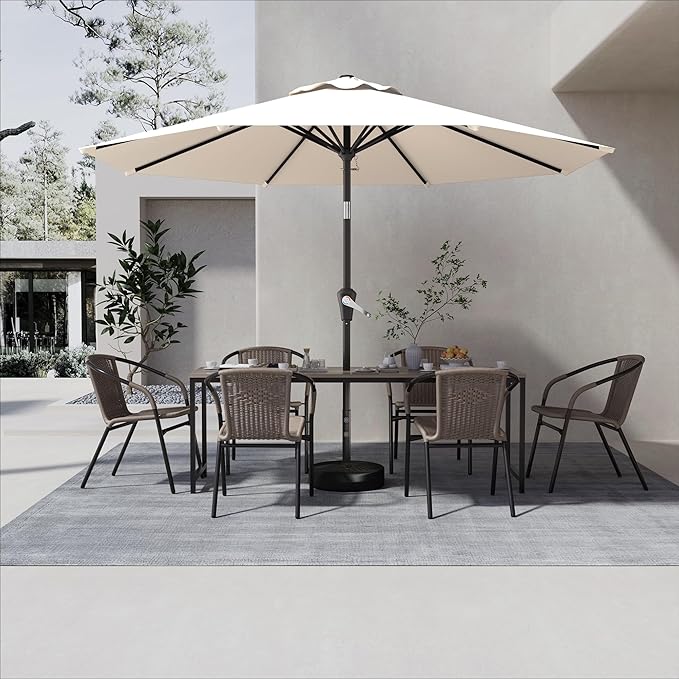 AreShark 9 FT Patio Umbrella for Outdoor, Outdoor Umbrella with Push Button Tilt and Crank, Outdoor Patio Umbrellas with 8 Sturdy Ribs for Market, Garden, Deck, Backyard, Pool (Warm White)