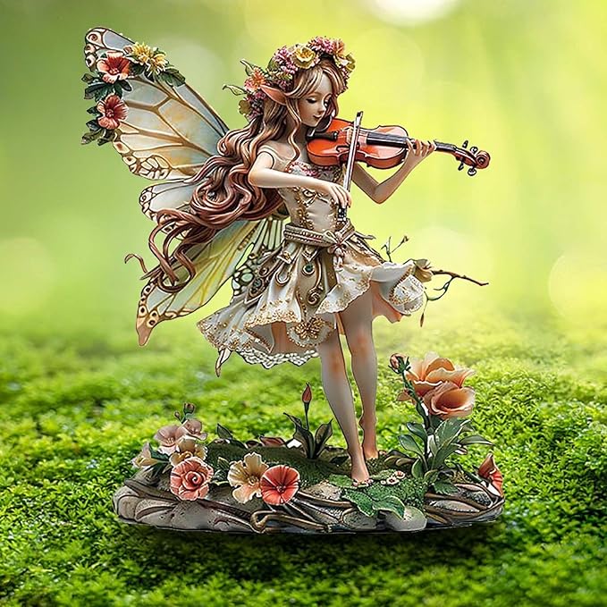 Bohemian Fairy Flower Pot Decor - Fairy Garden Accessories for Home or Garden (Violin Elf)