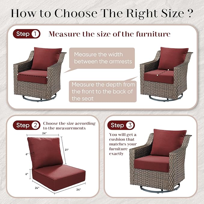 Outdoor Seat Cushion Set-24 x 24 x 6 Inch Outdoor Chair Cushions with Water Resistant & Removable Cover Outdoor Cushions for Patio Furniture Chair Sofa Couch-Red