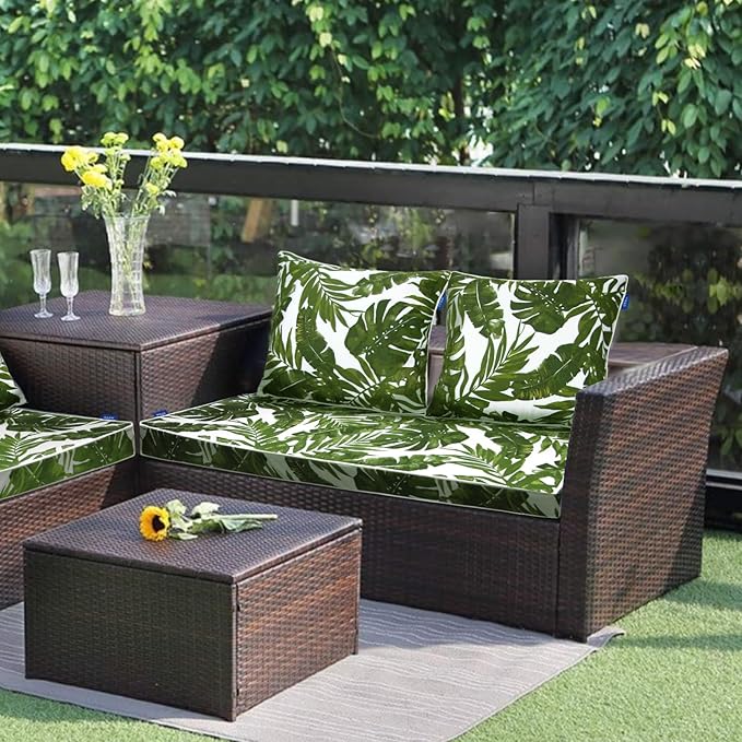 Outdoor Loveseat Cushion Set 44'' x 24'', Outdoor Cushions for Patio Furniture with Fastness Cover, Water Repellent Outdoor Seat Cushion and Couch Back Cushions for Bench, and Swing (Green Leaves)